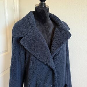 Beyond Yoga Navy Blue Sherpa Long Pea Coat Women's Large Cozy Teddy Fleece